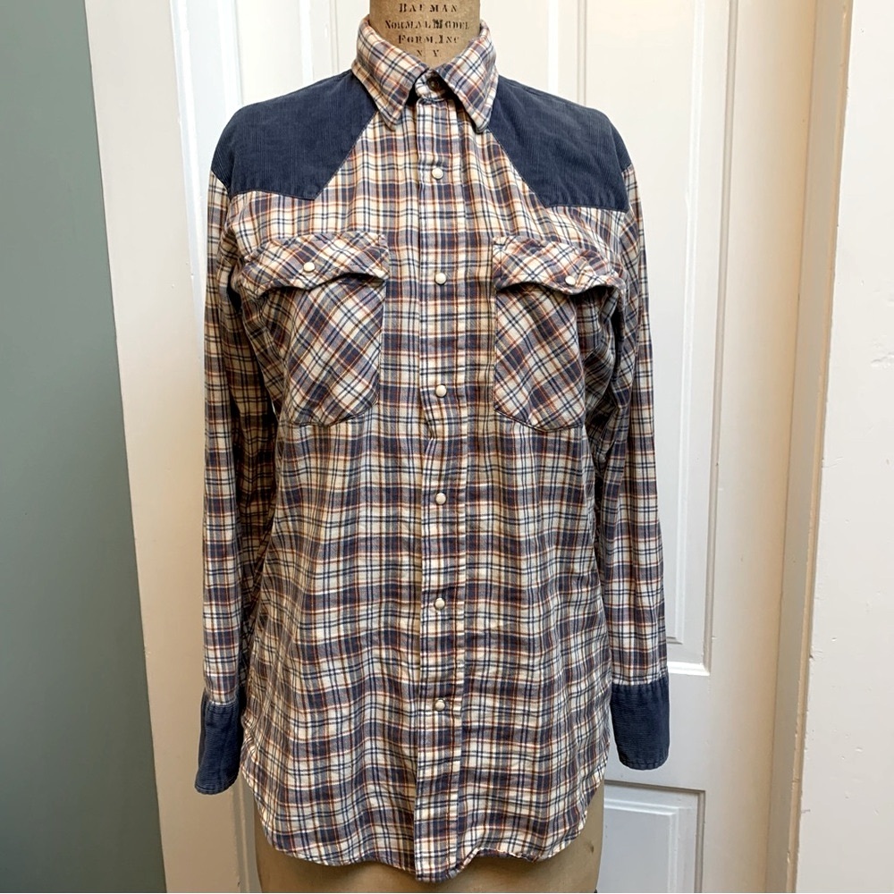 Vintage Levi Strauss Western Style Snap Front Plaid Shirt Mens Size Medium
